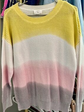 LOFT Lounge Pastel Colorblock Crewneck Sweater in Yellow, White & Pink